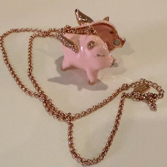 kate spade new york “When Pigs Fly” Necklace Rose Gold EUC - Picture 2 of 4